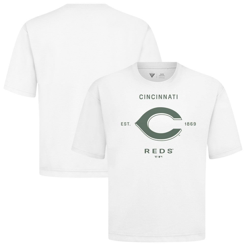 Cincinnati Reds Levelwear Crossway Oversized Luxe Signature Knit T-Shirt - White T-shirts
