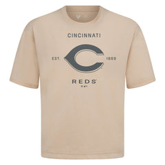 Cincinnati Reds Levelwear Crossway Oversized Luxe Signature Knit T-Shirt - Khaki T-shirts