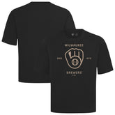 Milwaukee Brewers Levelwear Crossway Oversized Luxe Signature Knit T-Shirt - Black T-shirts