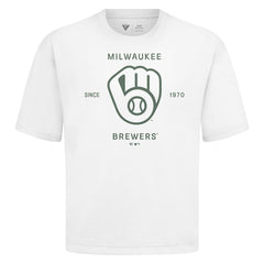 Milwaukee Brewers Levelwear Crossway Oversized Luxe Signature Knit T-Shirt - White T-shirts