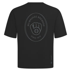 Milwaukee Brewers Levelwear Signet Oversized Luxe Signature Knit T-Shirt - Black T-shirts