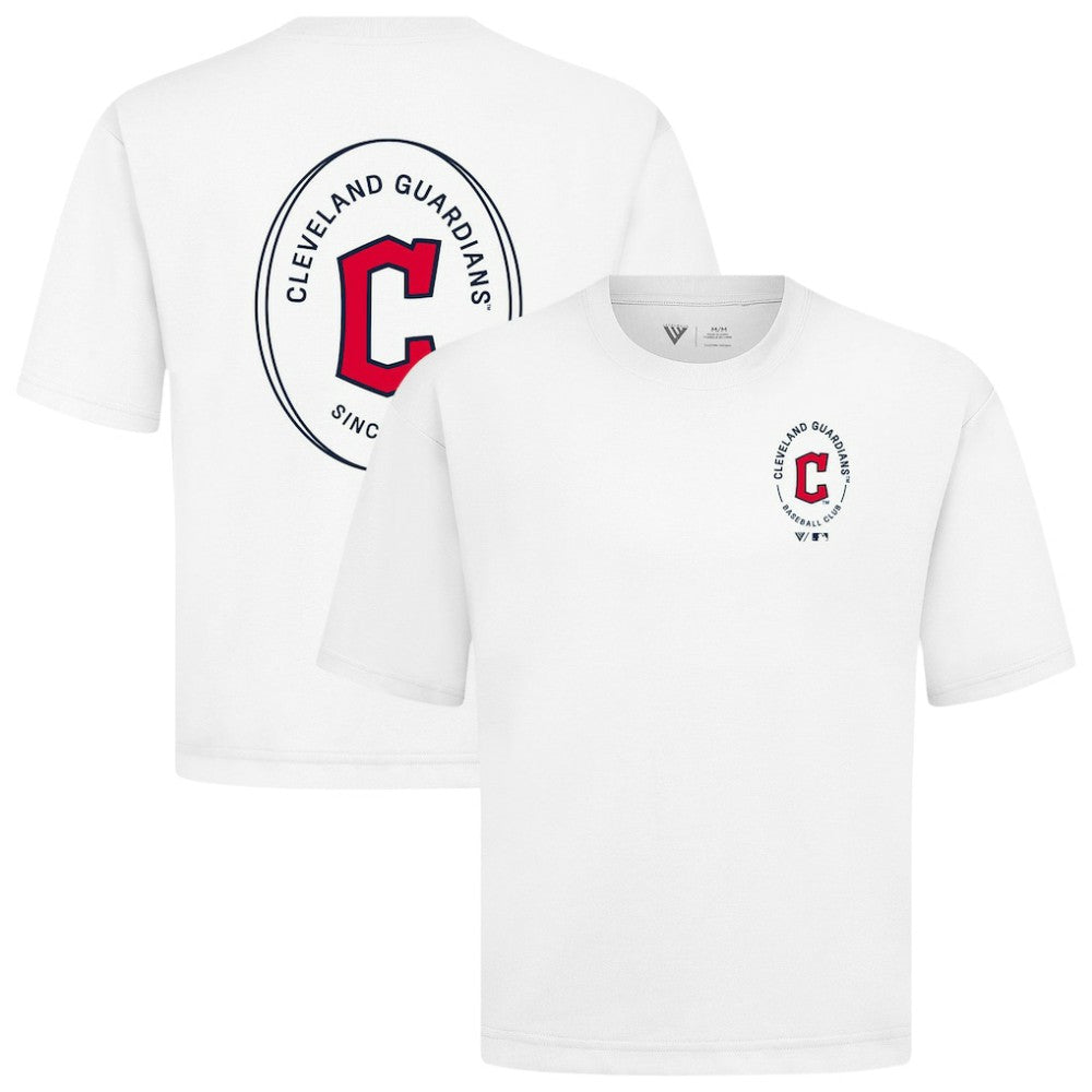 Cleveland Guardians Levelwear Signet Oversized Luxe Signature Knit T-Shirt - White T-shirts