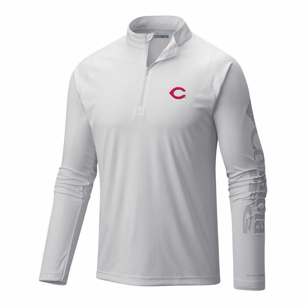 Cincinnati Reds Columbia Terminal Tackle Omni-Wick Raglan Quarter-Zip Pullover - White Pullover