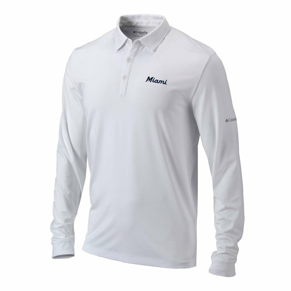 Miami Marlins Columbia Omni-Wick Pin High Long Sleeve Polo - White