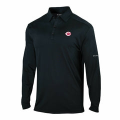 Cincinnati Reds Columbia Omni-Wick Pin High Long Sleeve Polo - Black