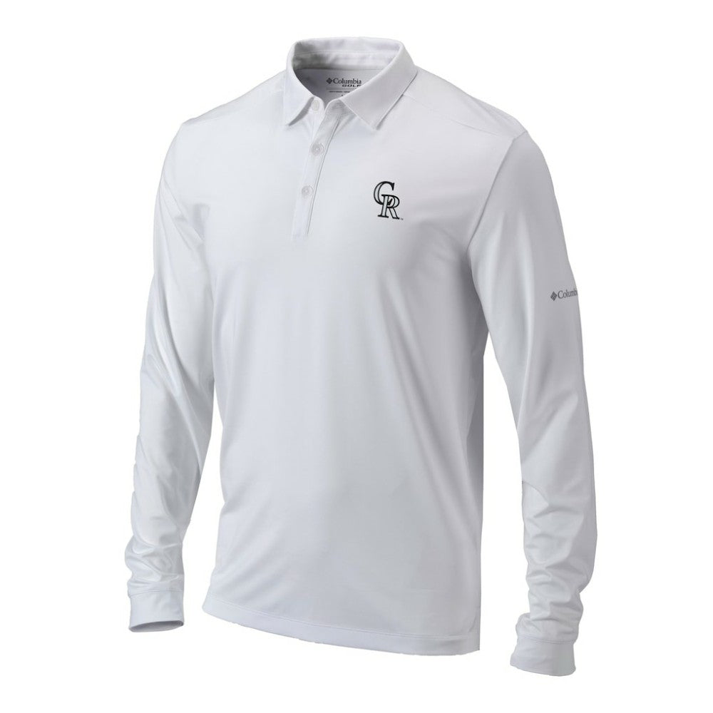 Colorado Rockies Columbia Omni-Wick Pin High Long Sleeve Polo - White