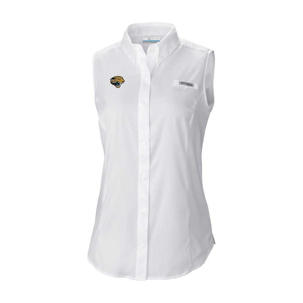 Jacksonville Jaguars Women's Historic Tamiami Omni-Shade Sleeveless Button-Up Shirt - White
