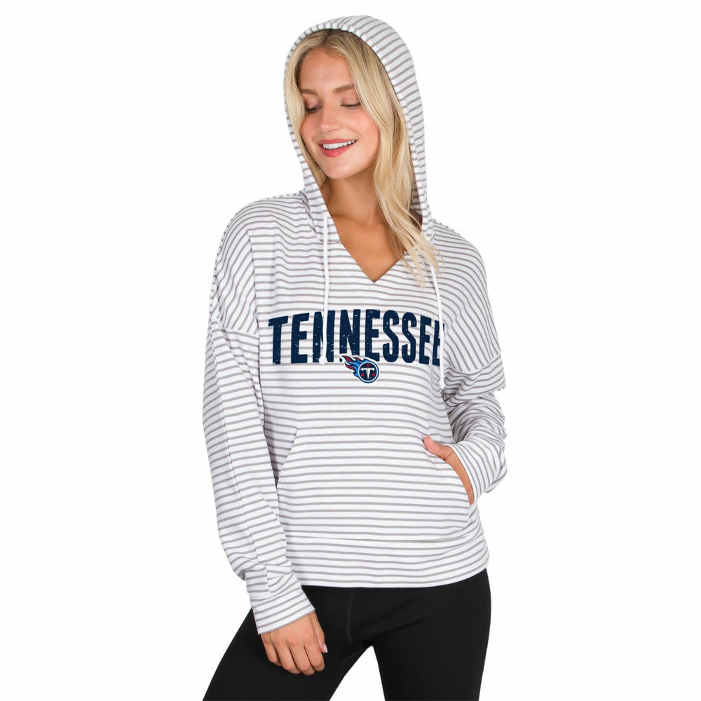 Tennessee Titans Concepts Sport Women's Liftoff Striped V-Neck Hoodie - White/Gray Hoodies