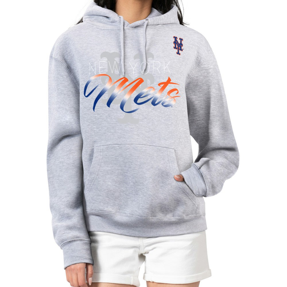 New York Mets G-III 4Her by Carl Banks Women's Shadow Logo Graphic Pullover Hoodie - Heather Gray Hoodies