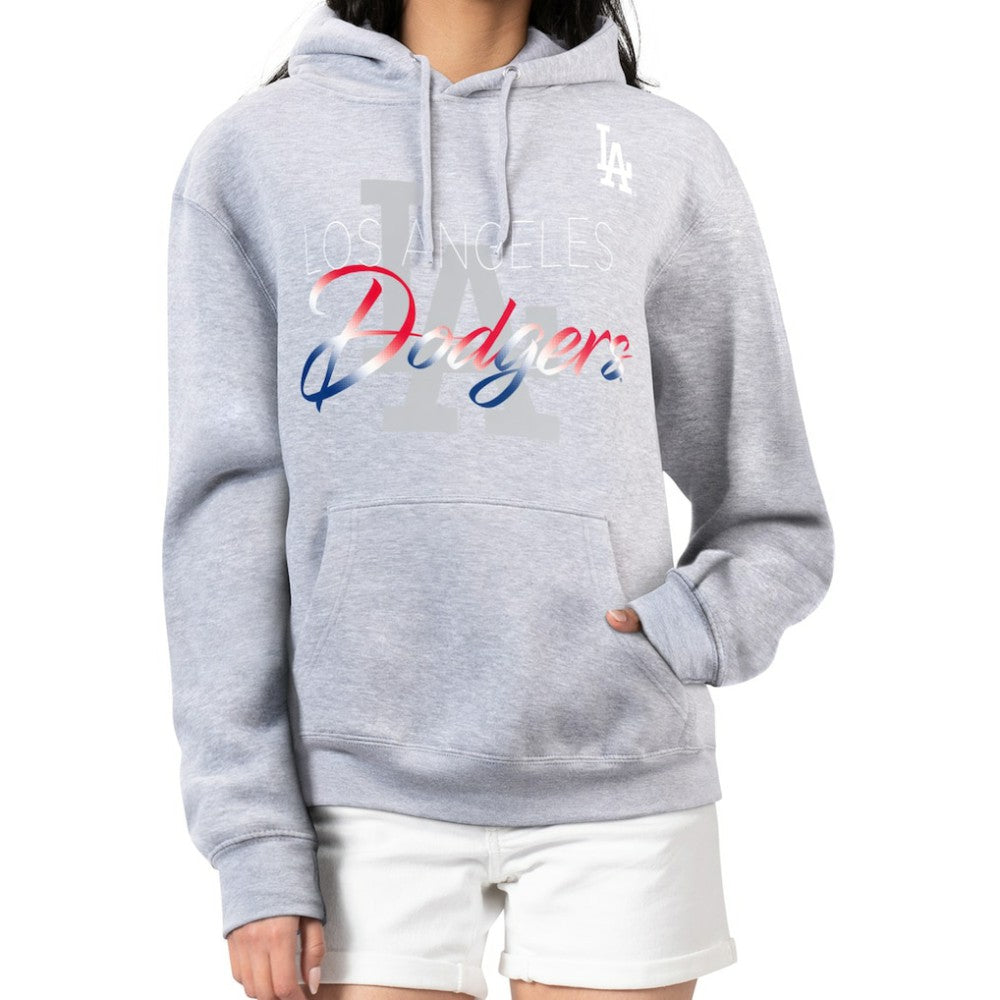 Los Angeles Dodgers G-III 4Her by Carl Banks Women's Shadow Logo Graphic Pullover Hoodie - Heather Gray Hoodies