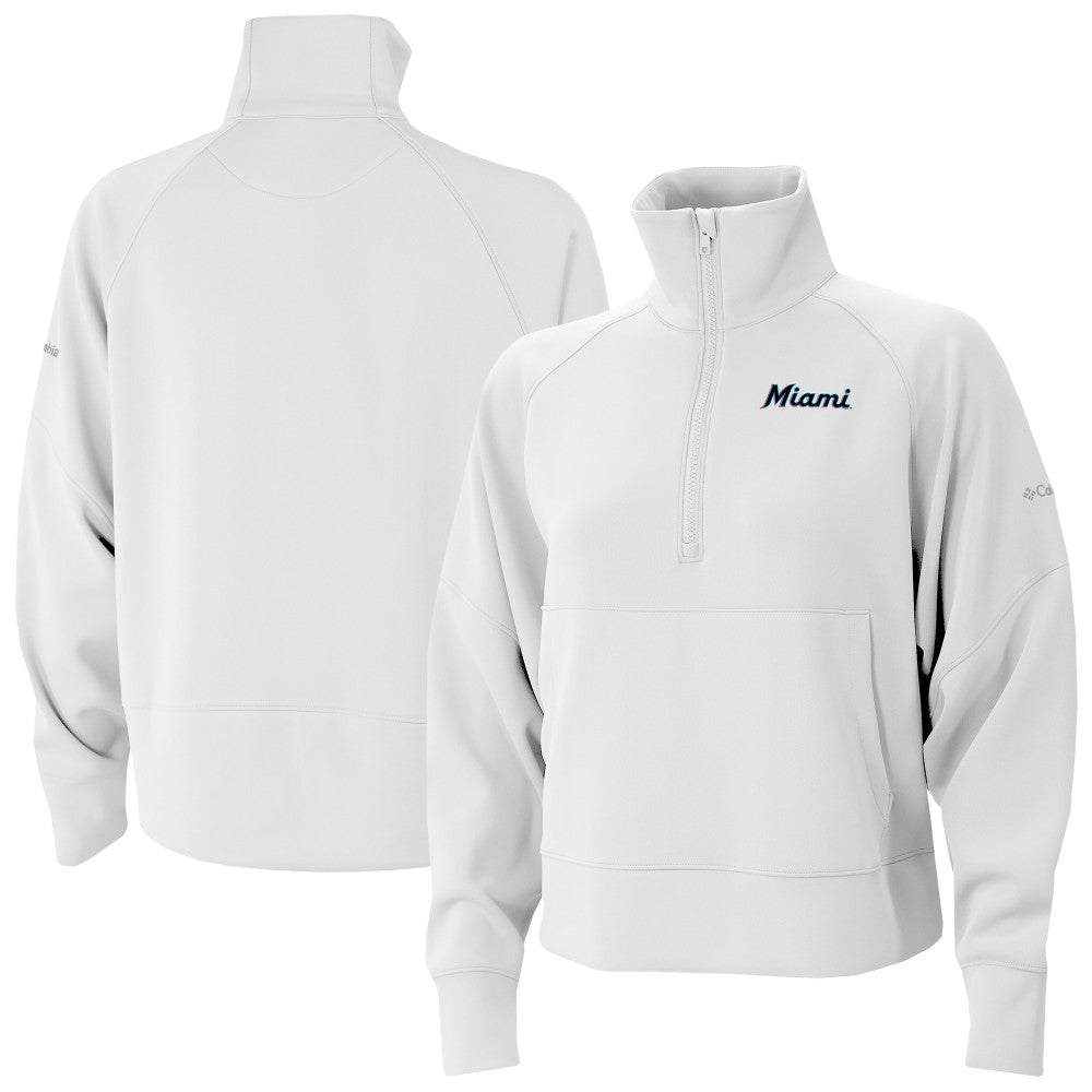 Miami Marlins Columbia Women's Wickhams Hills Raglan Omni-Wick Quarter-Zip Pullover - White Pullover