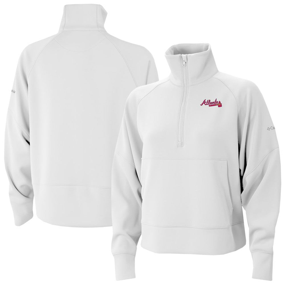 Atlanta Braves Columbia Women's Wickhams Hills Raglan Omni-Wick Quarter-Zip Pullover - White Pullover