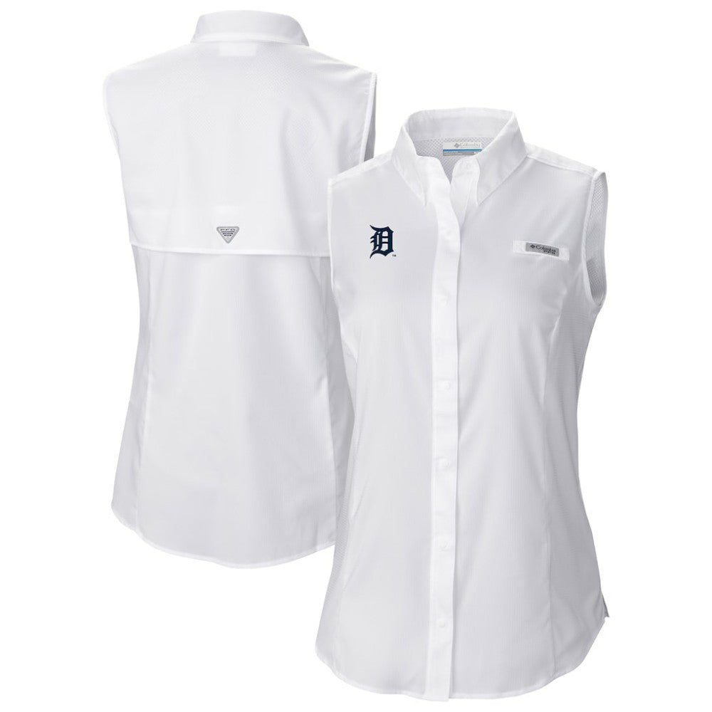 Detroit Tigers Columbia Women's Tamiami Sleeveless Shirt - White
