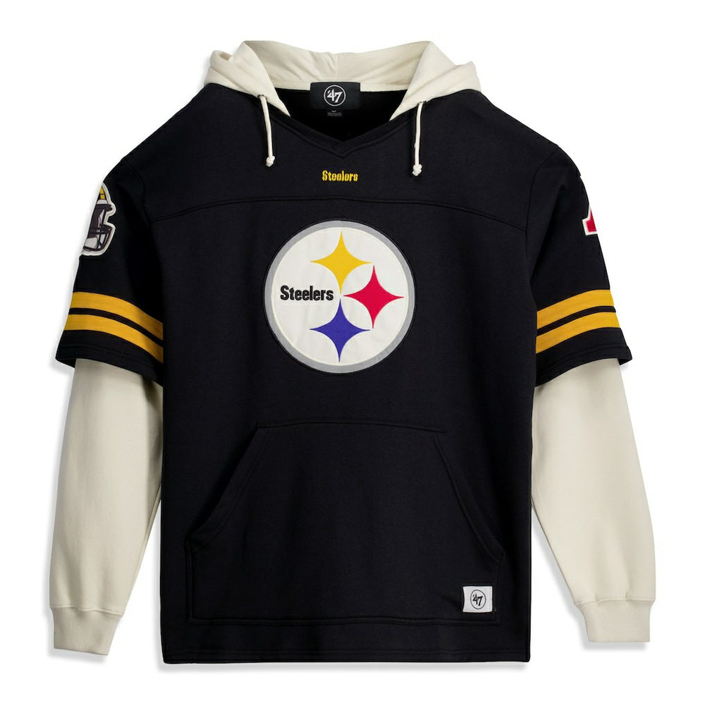 Pittsburgh Steelers '47 Big & Tall Split Zone Cornerback V-Neck Hoodie - Black Hoodies