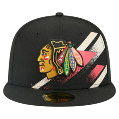Chicago Blackhawks New Era Faded Lines 59FIFTY Fitted Hat - Black | US 203126875