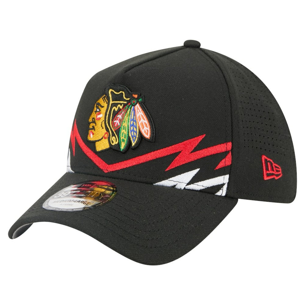 Chicago Blackhawks New Era 39THIRTY A-Frame Perforated Flex Hat - Black | US 203126882