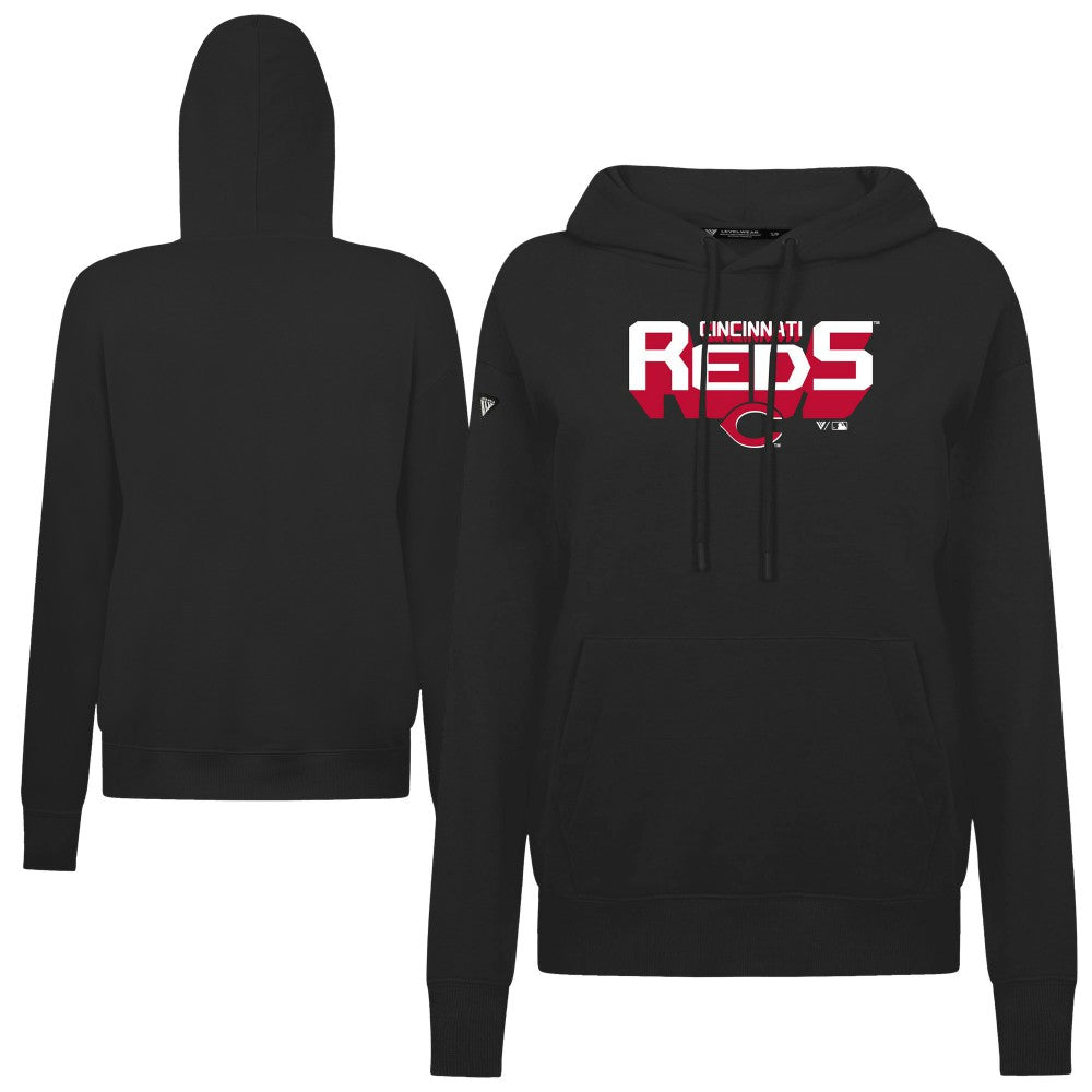 Cincinnati Reds Levelwear Women's Adorn Retro 3D Pullover Hoodie - Black Hoodies