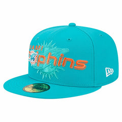 Miami Dolphins New Era Overlap Wordmark 59FIFTY Fitted Hat - Aqua Hats