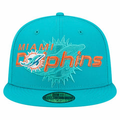 Miami Dolphins New Era Overlap Wordmark 59FIFTY Fitted Hat - Aqua Hats