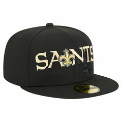 New Orleans Saints New Era Overlap Wordmark 59FIFTY Fitted Hat - Black Hats
