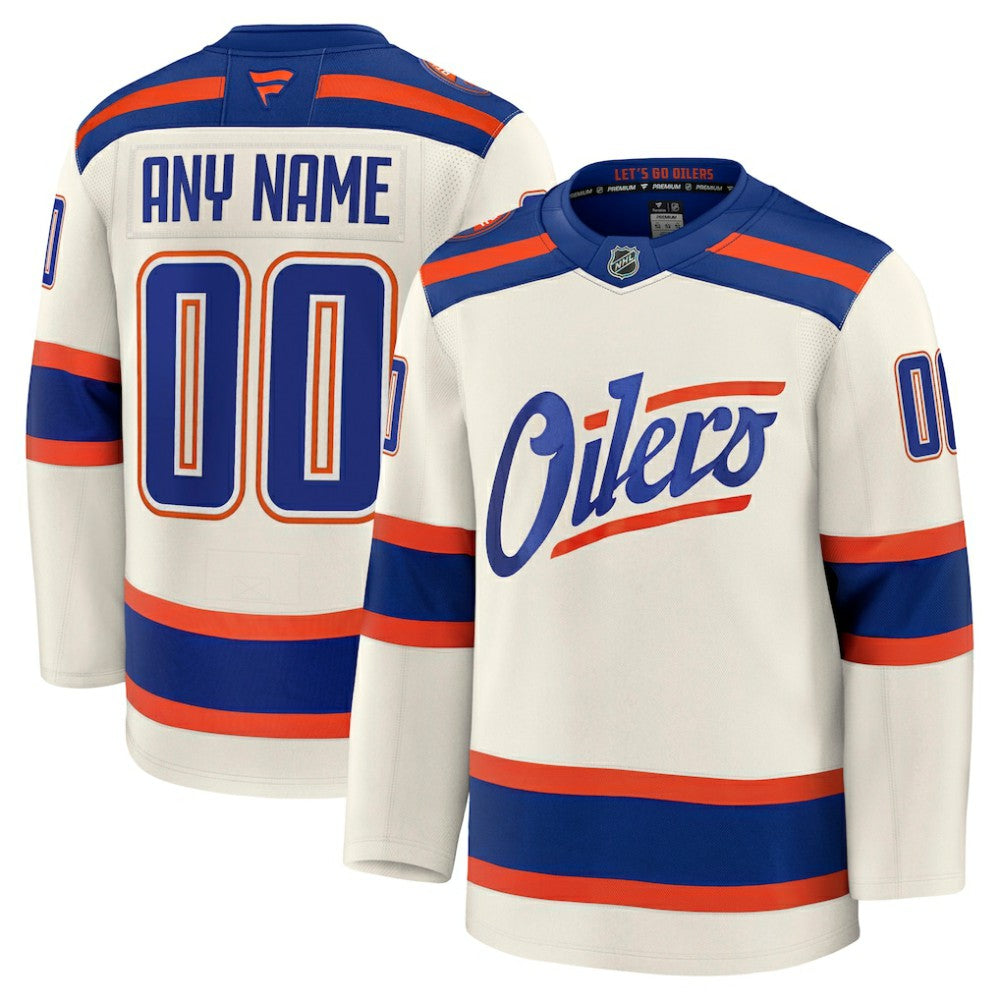 Edmonton Oilers Fanatics Alternate Premium Custom Jersey - Light Beige | US 203133897