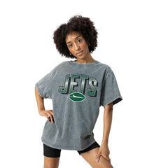 New York Jets Gameday Couture Women's Peak Performance Oversized Snow Wash T-Shirt - Gray T-shirts