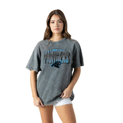 Carolina Panthers Gameday Couture Women's Peak Performance Oversized Snow Wash T-Shirt - Gray T-shirts