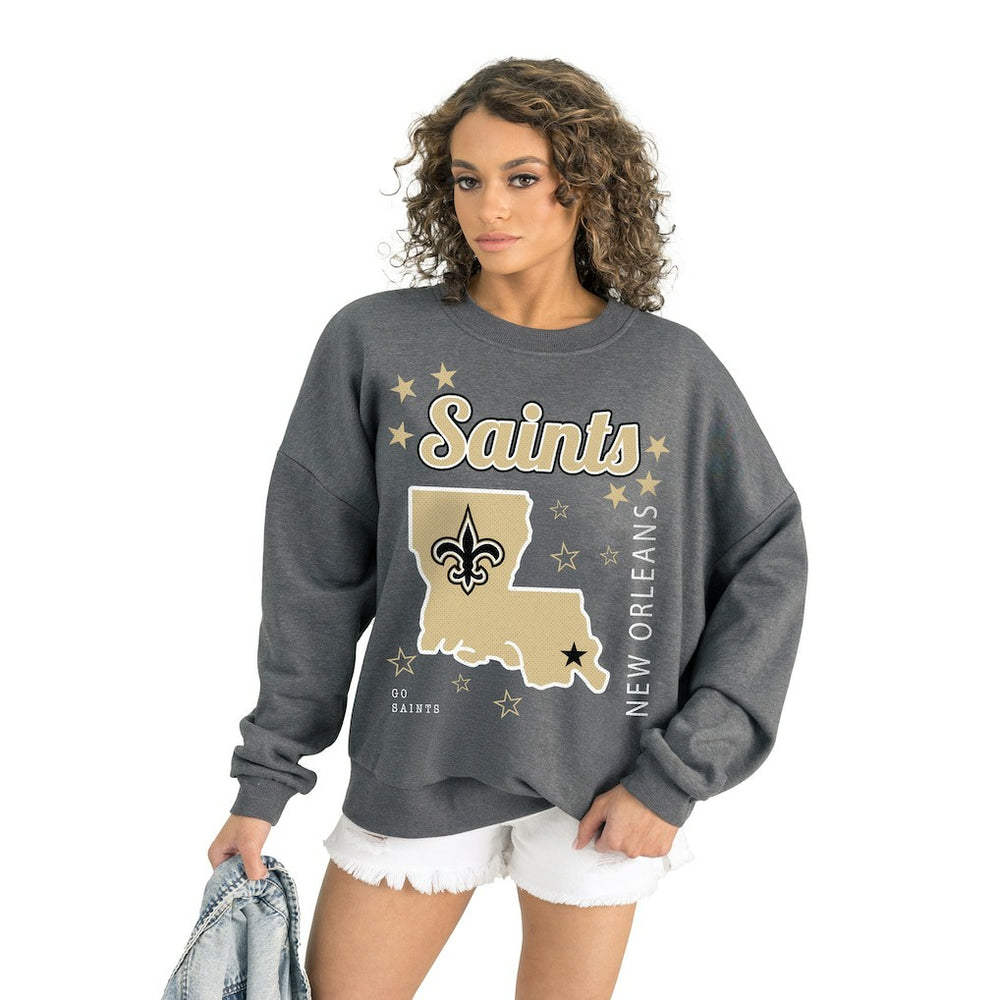 New Orleans Saints Gameday Couture Women's Ready to Rumble Premium Fleece Pullover Sweatshirt - Gray Pullover
