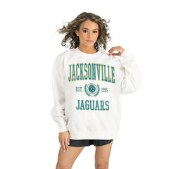 Jacksonville Jaguars Gameday Couture Women's Timeless Triumph Premium Fleece Pullover Sweatshirt - White Pullover