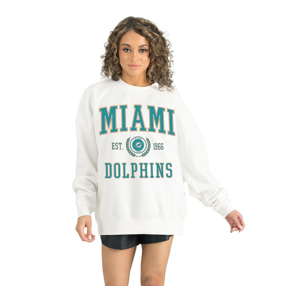 Miami Dolphins Gameday Couture Women's Timeless Triumph Premium Fleece Pullover Sweatshirt - White Pullover
