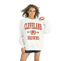 Cleveland Browns Gameday Couture Women's Timeless Triumph Premium Fleece Pullover Sweatshirt - White Pullover