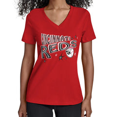 Cincinnati Reds Starter Women's Fireworks V-Neck T-Shirt - Red T-shirts