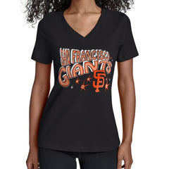San Francisco Giants Starter Women's Fireworks V-Neck T-Shirt - Black T-shirts