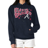 Atlanta Braves Starter Women's Fireworks Fleece Tri-Blend Pullover Hoodie - Navy Hoodies