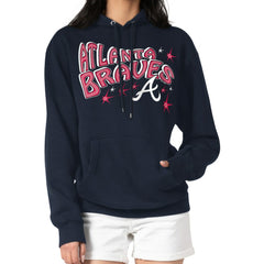 Atlanta Braves Starter Women's Fireworks Fleece Tri-Blend Pullover Hoodie - Navy Hoodies