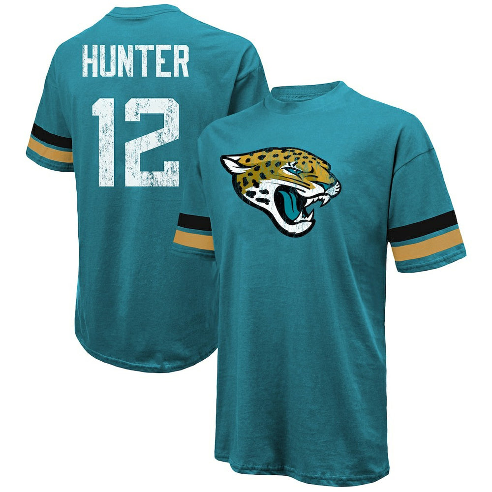 Travis Hunter Jacksonville Jaguars Majestic Threads 2025 NFL Draft First Round Pick Oversized T-Shirt - Teal T-shirts