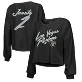 Ashton Jeanty Las Vegas Raiders Majestic Threads Women's Name & Number Off-Shoulder Script Cropped Long Sleeve Relaxed V-Neck T-Shirt - Black T-shirts