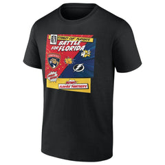 Florida Panthers vs. Tampa Bay Lightning 2025 Stanley Cup Playoffs Rivalry Comic Pop T-Shirt - Black | US 203138063