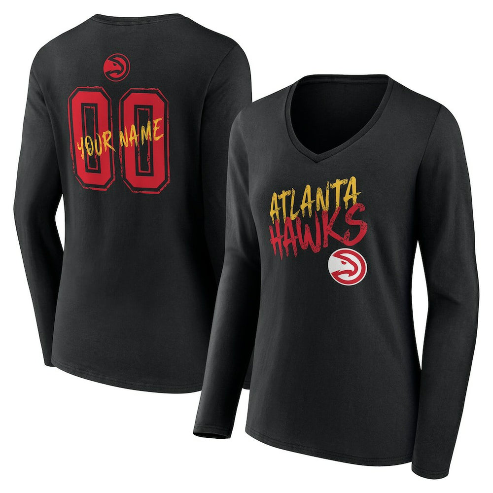 Atlanta Hawks Women's Hustle Custom Long Sleeve V-Neck T-Shirt Black outlet