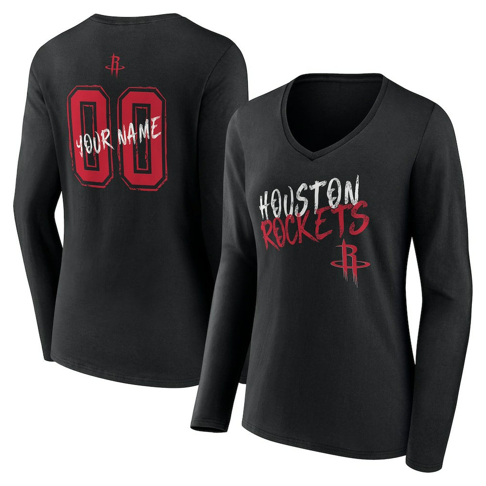 Houston Rockets Women's Hustle Custom Long Sleeve V-Neck T-Shirt Black