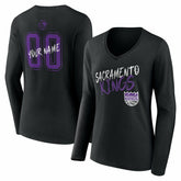 Sacramento Kings Women's Hustle Custom Long Sleeve V-Neck T-Shirt Black