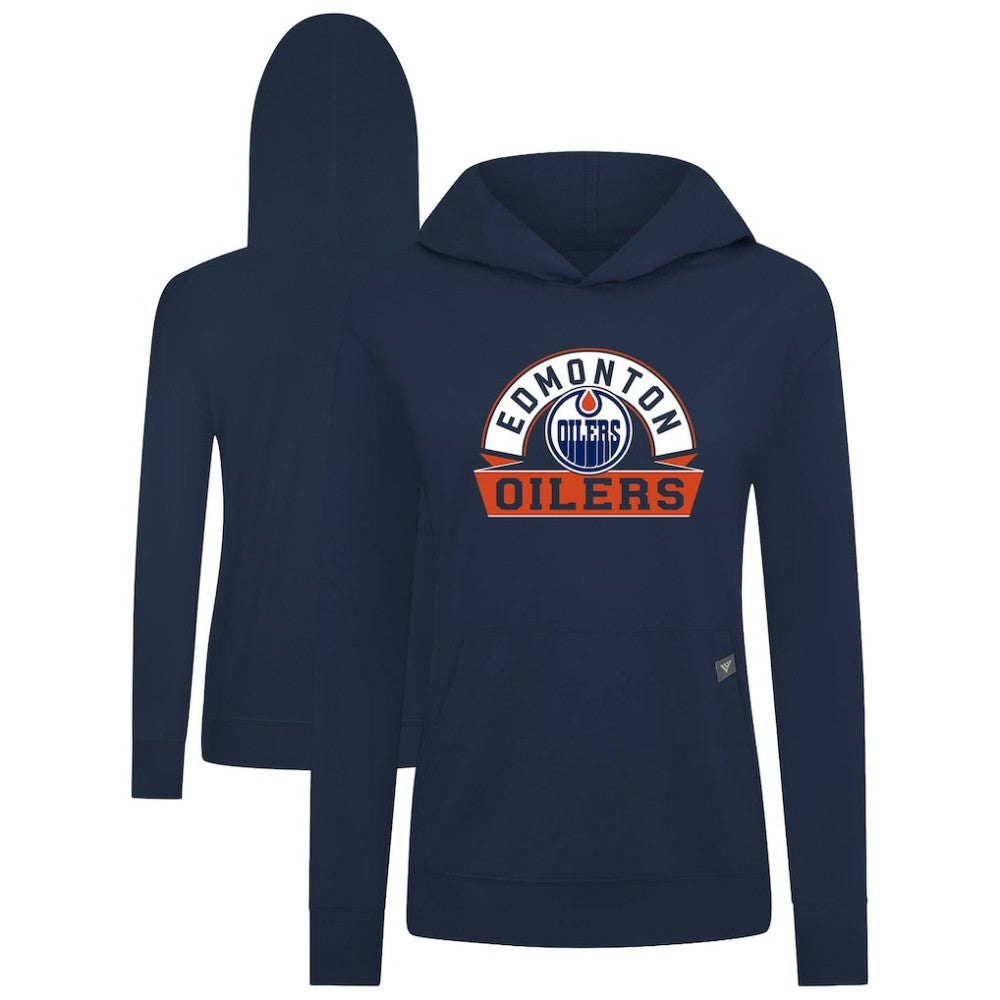 Edmonton Oilers Levelwear Women's Relay Banner Arch Pullover Hoodie - Navy | US 203145265
