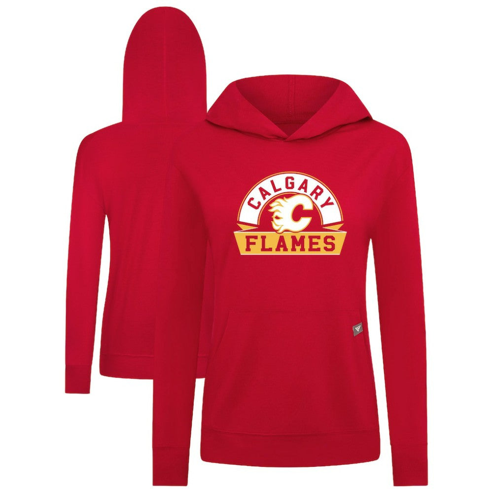 Calgary Flames Levelwear Women's Relay Banner Arch Pullover Hoodie - Red | US 203145269