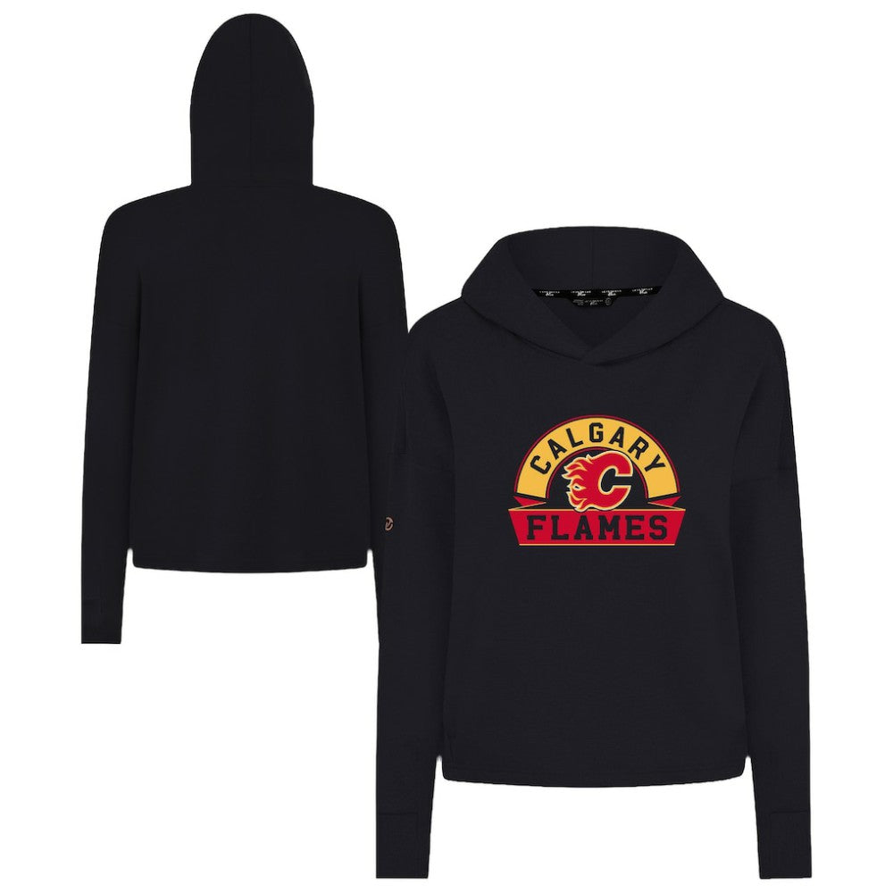 Calgary Flames Levelwear Women's Sweet Banner Arch Tri-Blend Cropped Pullover Hoodie - Black | US 203145703