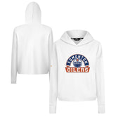 Edmonton Oilers Levelwear Women's Sweet Banner Arch Tri-Blend Cropped Pullover Hoodie - White | US 203145716