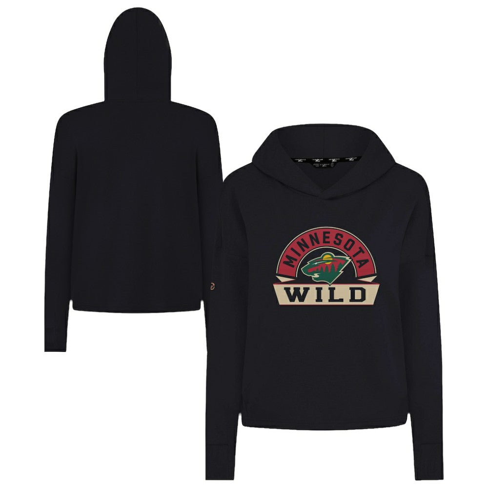 Minnesota Wild Levelwear Women's Sweet Banner Arch Tri-Blend Cropped Pullover Hoodie - Black | US 203145719
