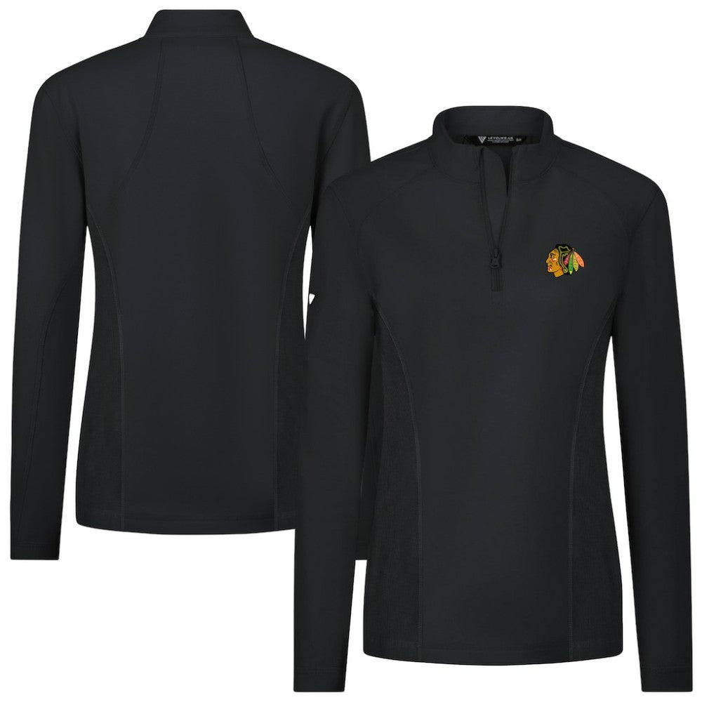 Chicago Blackhawks Levelwear Women's Upright Quarter-Zip Pullover - Black | US 203145852