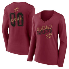 Cleveland Cavaliers Women's Hustle Custom Long Sleeve V-Neck T-Shirt Wine