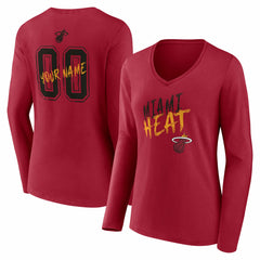 Miami Heat Women's Hustle Custom Long Sleeve V-Neck T-Shirt Red outlet