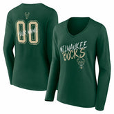 Milwaukee Bucks Women's Hustle Custom Long Sleeve V-Neck T-Shirt Hunter Green outlet